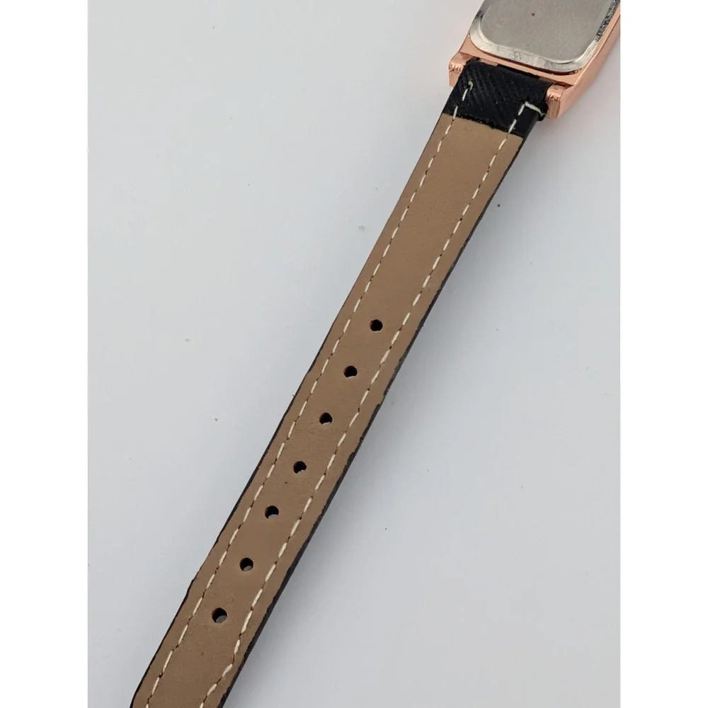 Luobos Watch Women 19mm Case Pearlized Dial Black Faux Leather Band- New Battery